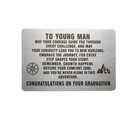 RUIFUU Personalized Wallet Insert Card,To Young Man 2026 Graduation Gift for Him,Stainless Steel Engraved Inspirational Quote Message Wallet Insert Card for Son Birthday Gifts from Mom Dad