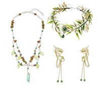 RUIFUU Woodland Fairy Crown Necklace Elf Ears Cuffs Ren Faire Accessories