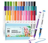 RuiHawk 36 Colours Acrylic Paint Pens Set, Macaron Pastel Markers with Brush Tip & Auto Ink, Water-Based & Non-Toxic, High Opacity for Glass, Wood, Canvas, Rock - Art Supplies for Adults & Artists