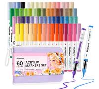 RuiHawk 60 Colours Acrylic Paint Pens Set, Anime & Manga Markers with Brush Tip & Auto Ink, Non-Toxic & High Opacity for Glass, Wood, Canvas, Fabric - Art Supplies for Artists & DIY Crafters
