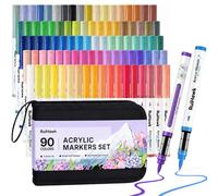 RuiHawk 90 Colours Acrylic Paint Pens Set, Landscape & Nature Markers with Brush Tip & Auto Ink, Non-Toxic & High Opacity for Glass, Wood, Canvas, Fabric - Art Supplies for Pro Artists & Hobbyists