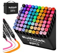 RuiHawk Dual Tip Markers, 80 Colours Marker 2S Quick Drying, Professional Marker Pens with Base and Bag for Adult Sketch, Coloring, Illustrations, Drawing, Anime