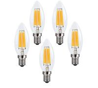 Ruihua E14 6W Warm White 2700K Dimmable LED Filament Light Bulbs(Equivalent 60W Halogen Bulb) 600LM Retro Energy Saving Candle Bulb C35 Small Edison Spiral Lamp,5Packs