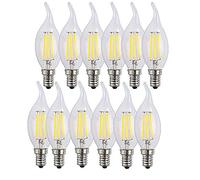 Ruihua Pack of 12 E14 Flame Shape LED Filament Candle Bulb 4W C35 Edison Screw Bulb (40W Incandescent Bulb Equivalent) Cool White 6500K,400LM,Non-dimmable [Energy Class