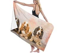 RUiillg Beach Towels Microfiber,Animal Dog Three Basset Hound Dog Large Bath Sheet Lightweight Beach Towel Perfect For Family Hotel Travel Swimming Fitness Sports