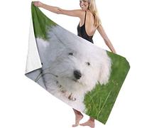 RUiillg Beach Towels Microfiber,White Dog On The Grass Bath Towels Extra Large For Men And Women Great For Swim Spa Travel Yoga Sports Camping Sunbed Cover Bath Or Shower At Home 130X80cm