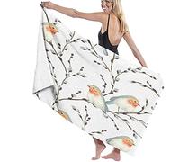 RUiillg Beach Towels Microfiber,Willow Branches And Birds Robin Large Bath Sheet Lightweight Beach Towel Perfect For Family Hotel Travel Swimming Fitness Sports