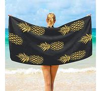 RUiillg Microfiber Beach Towel Oversize,Gold Pineapple Black Quick Dry Extra Large Bath Towel For Adult Men Women,Sand Proof Resistant Sandless,Xl Big Personalized Travel Pool Towel