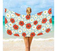 RUiillg Microfiber Beach Towel Oversize,Poppy Daisy Flowers Quick Dry Extra Large Bath Towel For Adult Men Women,Sand Proof Resistant Sandless,Xl Big Personalized Travel Pool Towel