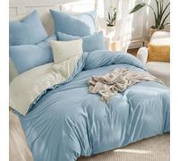 RUIKASI Blue Super King Duvet Cover Sets Beige - Reversible Baby Blue Duvet Set Superking Bedding Set with Zip, Soft Brushed Microfibre Bed Set Quilt Cover with 2 Pillowcases