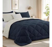 RUIKASI Coverless Duvet Double 10.5 Tog - Reversible Comforter with 2 Pillowcases, 200x200cm Quilt Lightweight and Warm All Season 400GSM Filling, Navy Blue and Beige