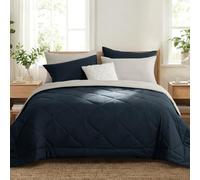 RUIKASI Coverless Duvet Double 4.5 Tog - Summer Reversible Comforter with 2 Pillowcases, 200x200cm Quilt Lightweight and Cosy 150GSM Filling, Navy Blue and Beige