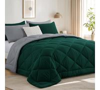 RUIKASI Coverless Duvet King Size 10.5 Tog - Reversible Comforter with 2 Pillowcases, 230x220cm Quilt Lightweight and Warm All Season 400GSM Filling, Dark Green and Grey