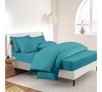 RUIKASI Double Duvet Set 4 Piece Teal - Duvet Cover Bedding Double Bed Sets Microfiber Fitted Sheet Duvet Cover with Pillow Cases