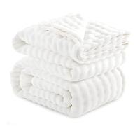 RUIKASI Fleece Throw Blanket for Bed - White Fluffy Bubble Throws Europe King Size Cozy Blanket with Reversible Design, 220x240 cm