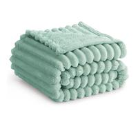 RUIKASI Fleece Throw Blanket for Sofa - Double Fluffy Light Green Throws for Sofas Large, Soft Warm Blanket Throw for Couch, Luxury Decorative Ribbed Bed Blanket 150x200cm Twin