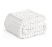 RUIKASI Fleece Throw Blanket for Sofa - Double Fluffy White Throws for Sofas Large, Soft Warm Blanket Throw for Couch, Luxury Decorative Ribbed Bed Blanket 150x200cm Twin