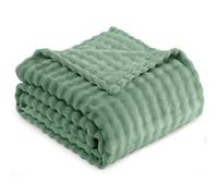 RUIKASI Fleece Throw Blanket for Sofa - Green Single Fluffy Bubble Throws Cozy Blanket with Reversible Design, Throw 130x150 cm