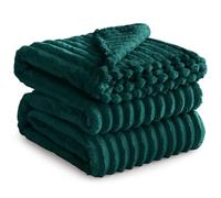 RUIKASI Fleece Throw Blanket for Sofa - King Size Fluffy Emerald Green Throws for Sofas Extra Large, Soft Warm Blanket Throw for Couch, Luxury Decorative Ribbed Bed Blanket 220x240cm