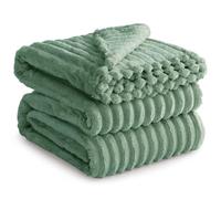 RUIKASI Fleece Throw Blanket for Sofa - King Size Fluffy Green Throws for Sofas Extra Large, Soft Warm Blanket Throw for Couch, Luxury Decorative Ribbed Bed Blanket 220x240cm