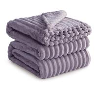 RUIKASI Fleece Throw Blanket for Sofa - Queen Size Fluffy Lilac Purple Throws for Sofas Extra Large, Soft Warm Blanket Throw for Couch, Luxury Decorative Ribbed Bed Blanket 220x240cm