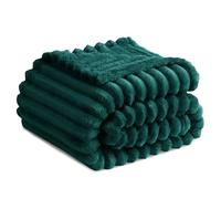 RUIKASI Fleece Throw Blanket for Sofa - Single Fluffy Emerald Green Throws for Sofas Large, Soft Warm Blanket Throw for Couch, Luxury Decorative Ribbed Bed Blanket 130x150cm