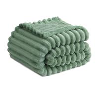 RUIKASI Fleece Throw Blanket for Sofa - Single Fluffy Green Throws for Sofas Large, Soft Warm Blanket Throw for Couch, Luxury Decorative Ribbed Bed Blanket 130x150cm
