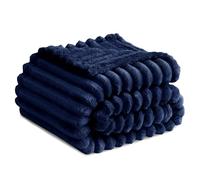 RUIKASI Fleece Throw Blanket for Sofa - Single Fluffy Navy Blue Throws for Sofas Large, Soft Warm Blanket Throw for Couch, Luxury Decorative Ribbed Bed Blanket 130x150cm