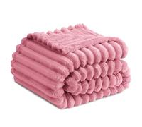 RUIKASI Fleece Throw Blanket for Sofa - Single Fluffy Pink Throws for Sofas Large, Soft Warm Blanket Throw for Couch, Luxury Decorative Ribbed Bed Blanket 130x150cm