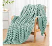 RUIKASI Fleece Throw Blanket for Sofa - Single Fluffy Sage Green Throws for Sofas Large, Soft Warm Blanket Throw for Couch, Luxury Decorative Ribbed Bed Blanket 130x150cm