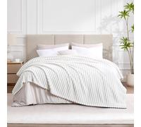 RUIKASI Fleece Throw Blanket for Sofa - Super King Size Fluffy White Throws for Sofas Extra Large, Soft Warm Blanket Throw for Couch, Luxury Decorative Ribbed Bed Blanket 230x270cm