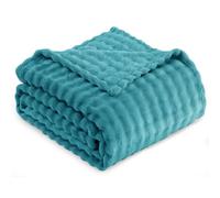 RUIKASI Fleece Throw Blanket for Sofa - Teal Single Fluffy Bubble Throws Cozy Blanket with Reversible Design, Throw 130x150 cm