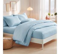 RUIKASI King Bedding Set 4 Piece Light Blue - Duvet Cover Kingsize Sets with Microfiber Fitted Sheet and Pillow Cases