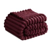 RUIKASI Red Fleece Throw Blanket for Sofa - Double Fluffy Burgundy Throws for Sofas Large, Soft Warm Blanket Throw for Couch, Luxury Decorative Ribbed Bed Blanket 150x200cm Twin