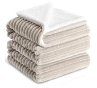 RUIKASI Sherpa Blanket Throw for Bed, Fluffy Luxury Ribbed Blanket, Thick Warm Cozy Soft Fleece Blanket, Europe King 200x240 cm Beige