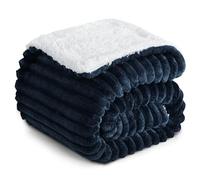 RUIKASI Sherpa Blanket Throw for Sofa - Fluffy Luxury Ribbed Blanket, Thick Warm Cozy Soft Single Fleece Blanket for Couch Bed, 130x150 cm Navy Blue