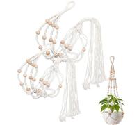 Ruikcoll Macrame Plant Hanger, Flower Pot Holder Cotton Rope, Indoor Hanging Planter Basket, with Beads Tassels for Indoor Outdoor, Wall Hanging Plants, Office, Home Decoration, 100cm (2 Pack)