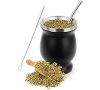 Ruikcoll Yerba Mate,Yerba Mate Cup, Double-Wall Yerba Tea Set, Yerba Cup, with Straw Spoon and Cleaning Brush, for Yerba Mate Drink, Coffee, Milk and Juice, Black,8oz