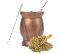 Ruikcoll Yerba Mate,Yerba Mate Cup, Double-Wall Yerba Tea Set, Yerba Cup, with Straw Spoon and Cleaning Brush, for Yerba Mate Drink, Coffee, Milk and Juice, Grey,8oz
