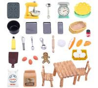 Ruikdly Gnome Door Accessories Baking, 34 Pieces Gnome Accessories Baking Set, Flour, Rolling Pin, Tables and Chairs, etc., Gnome Bake, Miniature Dollhouse Kitchen Baking Set for Dollhouse Mini