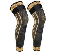 Ruilaibao Copper Long Knee Braces for Women and Men Full Leg Compression Sleeves Anti Sliping Ventilation Long Knee Support with Wraps for ACJ, PCL, Meniscus Tear, Arthritis (Copper, Small)