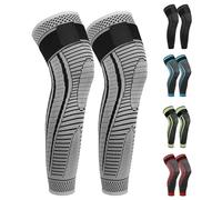 Ruilaibao Full Leg Compression Sleeves 2 Pack anti Sliping Ventilation Long Knee Support with Wraps for Men and Women Long Knee Compression Sleeve for ACJ, Meniscus Tear, Arthritis (Gray, Large)