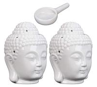 Ruilasago Buddha Head Candle Oil Burner, Ceramic Translucent Statue Hollow Essential Oil Burner Aromatherapy Diffuser Furnace Tealight Candle Holders for Yoga Meditation Room Home Decor (2*White)
