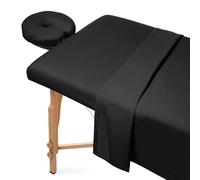 RUILBJM 3-Piece Microfiber Massage Table Sheet Set, Premium Facial Bed Cover, for SPA Beauty and Salon, Includes Flat and Fitted Sheets with Face Cradle Cover, Light Color (Black,185x80cm)