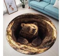 RUILBJM 3D Bear Round Rug, Soft Non-Slip Floor Mat, Realistic Animal Pattern Area Rug for Living Room Bedroom Kids Room, Washable Indoor Carpet Home Decor (COLOR-2,120cm)