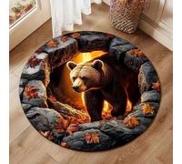 RUILBJM 3D Bear Round Rug, Soft Non-Slip Floor Mat, Realistic Animal Pattern Area Rug for Living Room Bedroom Kids Room, Washable Indoor Carpet Home Decor (COLOR-1,120cm)