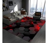 RUILBJM Bedroom Gaming Rug, 3D Visual Geometric Neon Pattern, Non-slip Bottom Soft Flannel Floor Mat, Living Room Carpet, for Teenagers Computer Game Room, Cool Decoration (Red,60x90 cm)