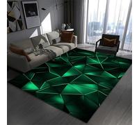 RUILBJM Bedroom Gaming Rug, 3D Visual Geometric Neon Pattern, Non-slip Bottom Soft Flannel Floor Mat, Living Room Carpet, for Teenagers Computer Game Room, Cool Decoration (Green,140x200 cm)