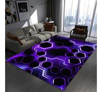 RUILBJM Bedroom Gaming Rug, 3D Visual Geometric Neon Pattern, Non-slip Bottom Soft Flannel Floor Mat, Living Room Carpet, for Teenagers Computer Game Room, Cool Decoration (Purple,100x150 cm)