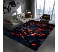 RUILBJM Bedroom Gaming Rug, 3D Visual Geometric Neon Pattern, Non-slip Bottom Soft Flannel Floor Mat, Living Room Carpet, for Teenagers Computer Game Room, Cool Decoration (Black,120x160 cm)